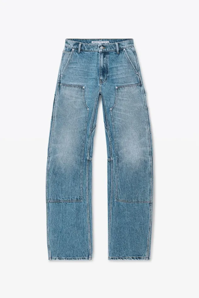 Alexander Wang Denim Women HighWaist Workwear Pant In Clear Bead Hotfix