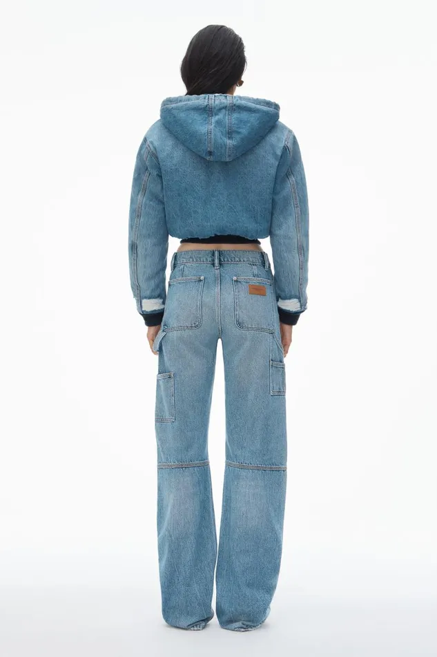 Alexander Wang Denim Women HighWaist Workwear Pant In Clear Bead Hotfix