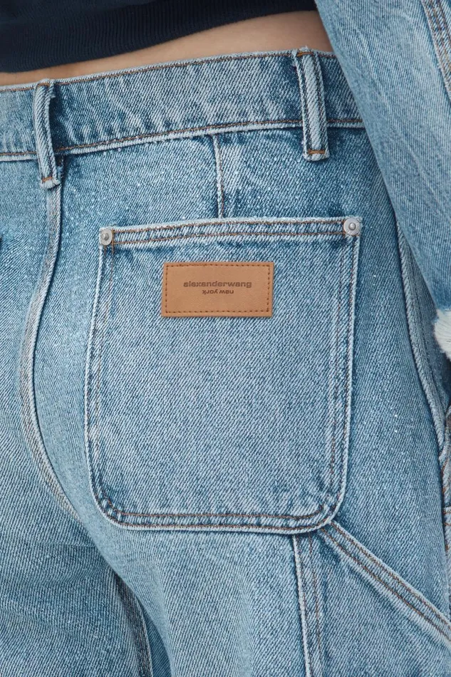 Alexander Wang Denim Women HighWaist Workwear Pant In Clear Bead Hotfix