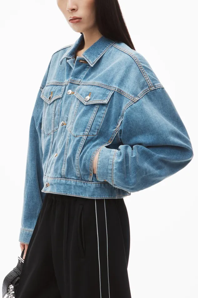 Alexander Wang Denim Women Oversized Trucker Jacket In Brushed Denim