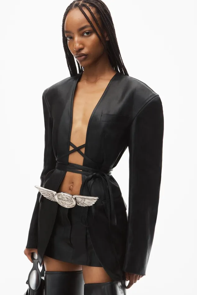 Alexander Wang Jackets Women Open Front Blazer With SelfTie Closure In Linen Chintz