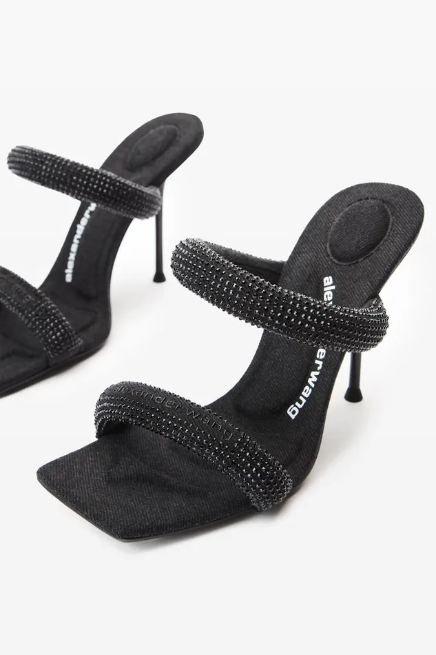 Alexander Wang Shoes Women Julie 105mm Denim Crystal Hotfix Tubular Sandal