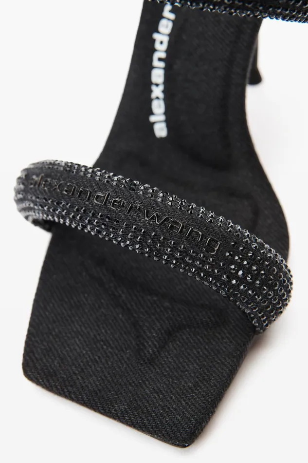 Alexander Wang Shoes Women Julie 105mm Denim Crystal Hotfix Tubular Sandal