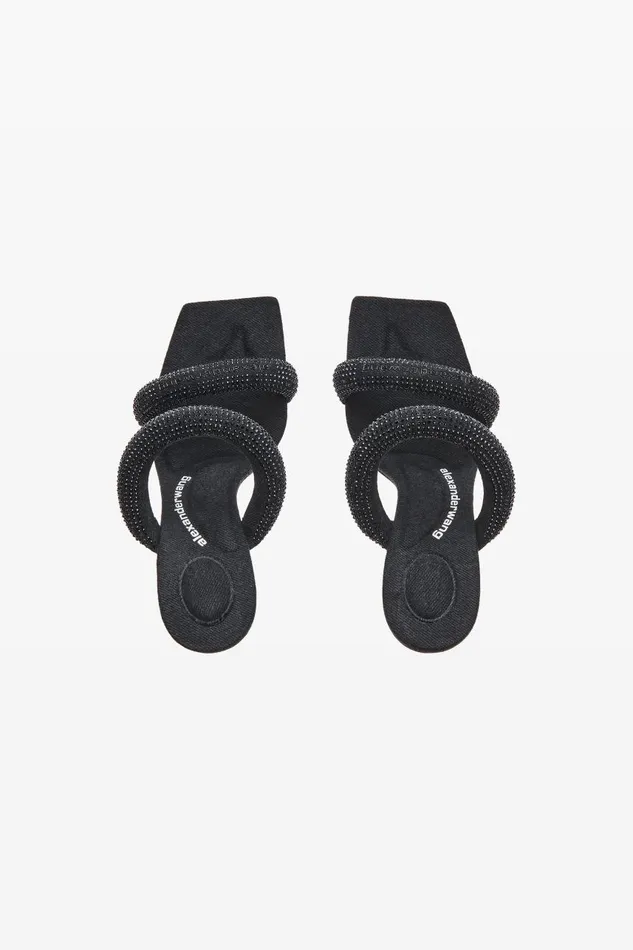 Alexander Wang Shoes Women Julie 105mm Denim Crystal Hotfix Tubular Sandal