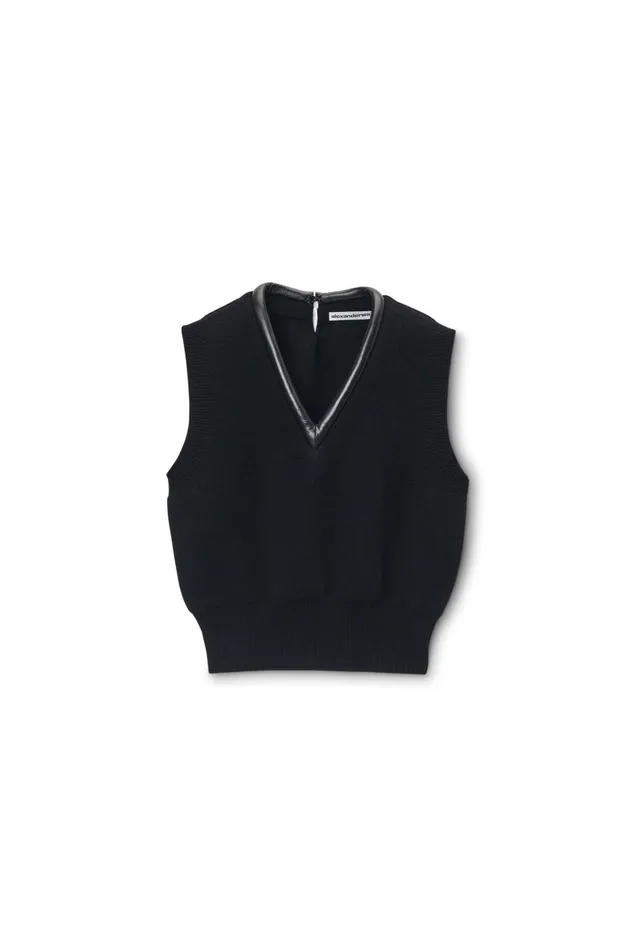 Alexander Wang Sweaters Women LogoKnit Vest With Leather Tubular Trim