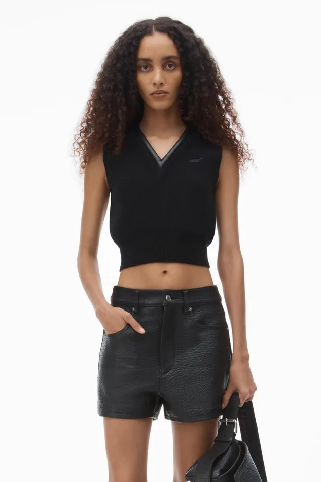 Alexander Wang Sweaters Women LogoKnit Vest With Leather Tubular Trim