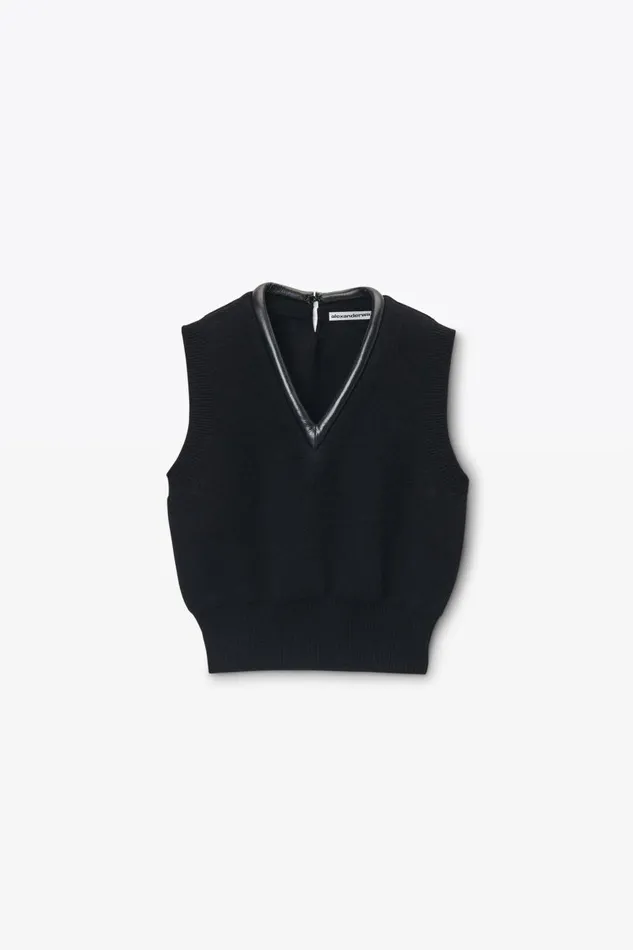 Alexander Wang Sweaters Women LogoKnit Vest With Leather Tubular Trim