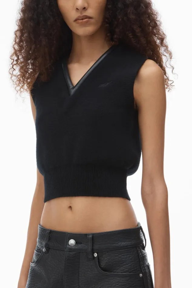 Alexander Wang Sweaters Women LogoKnit Vest With Leather Tubular Trim