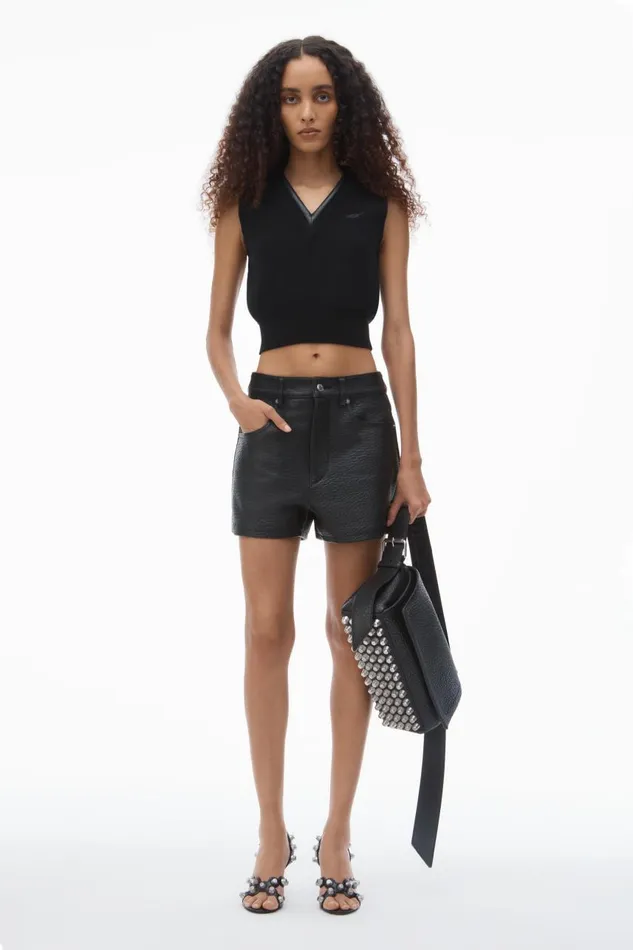 Alexander Wang Sweaters Women LogoKnit Vest With Leather Tubular Trim