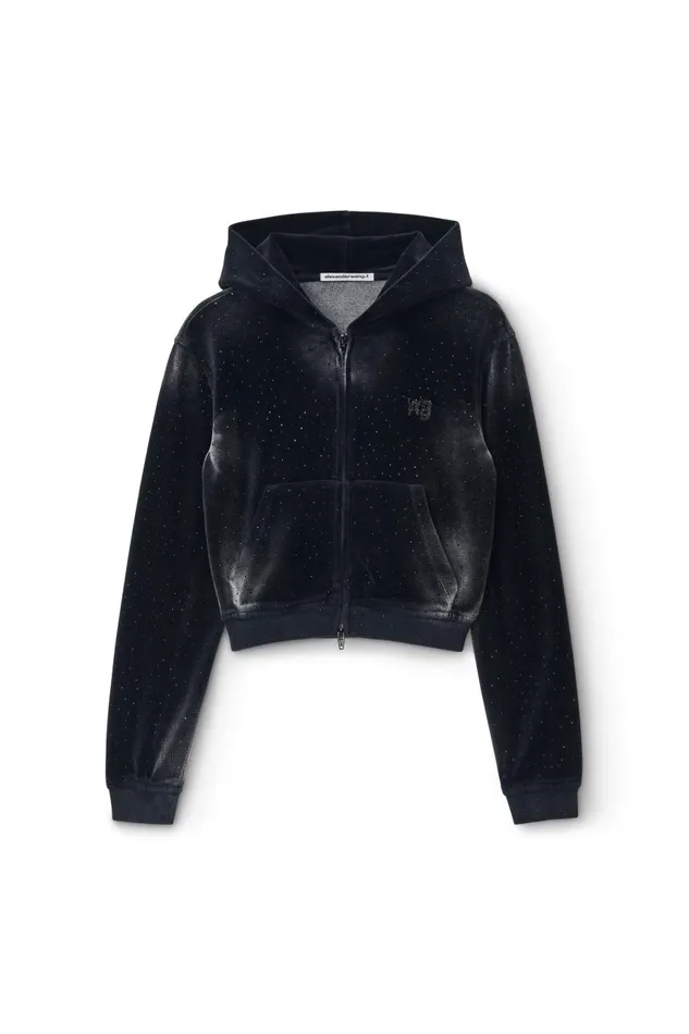 Alexander Wang Sweatshirts Women Hoodie With Clear Bead Hotfix In Crushed Velour Alexander Wang Sweatshirts Women Hoodie With Clear Bead Hotfix In Crushed Velour