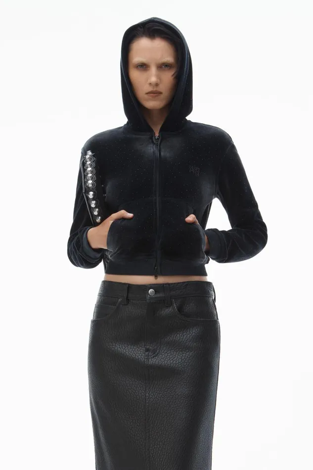 Alexander Wang Sweatshirts Women Hoodie With Clear Bead Hotfix In Crushed Velour