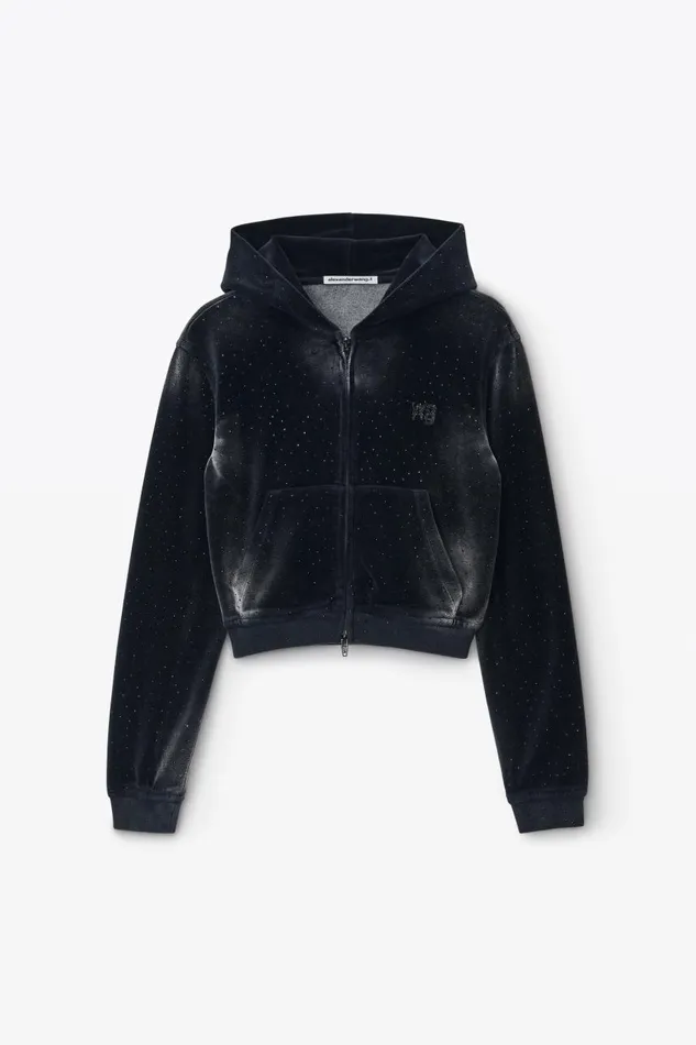 Alexander Wang Sweatshirts Women Hoodie With Clear Bead Hotfix In Crushed Velour