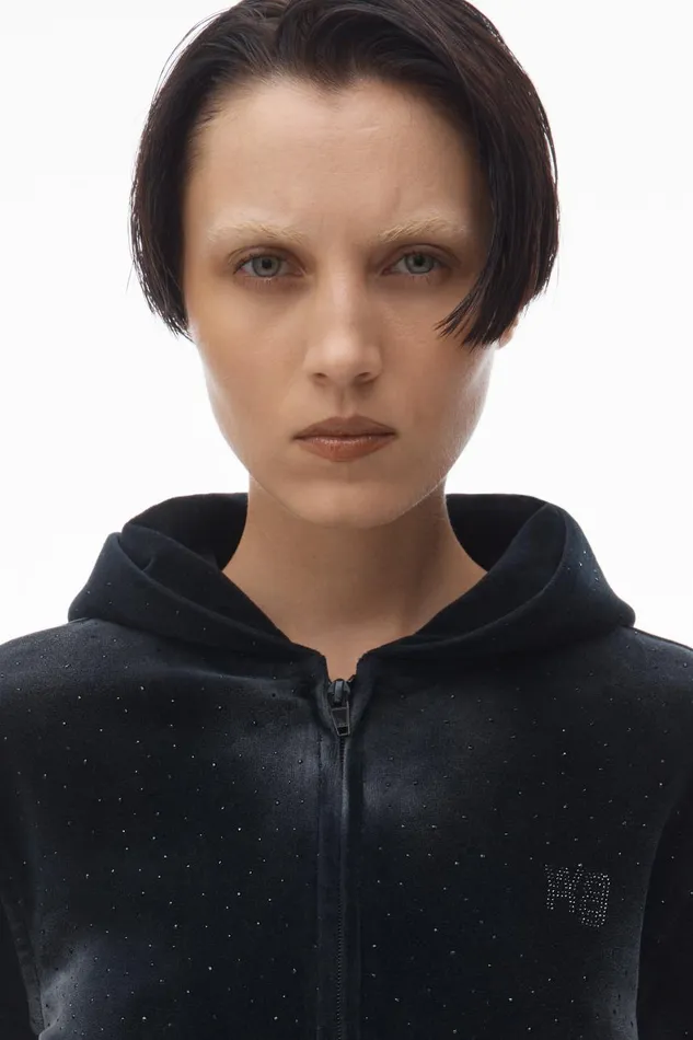 Alexander Wang Sweatshirts Women Hoodie With Clear Bead Hotfix In Crushed Velour