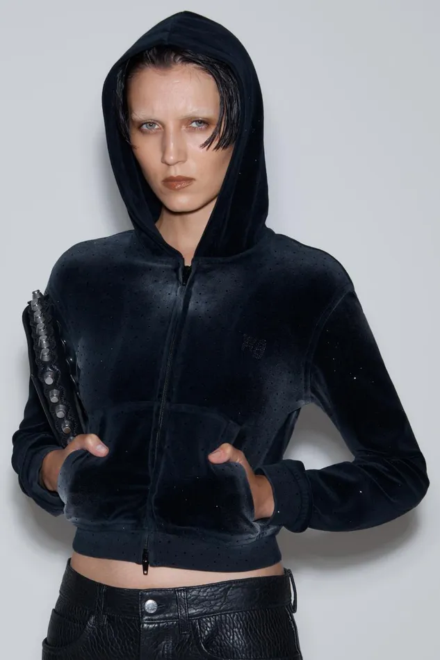 Alexander Wang Sweatshirts Women Hoodie With Clear Bead Hotfix In Crushed Velour