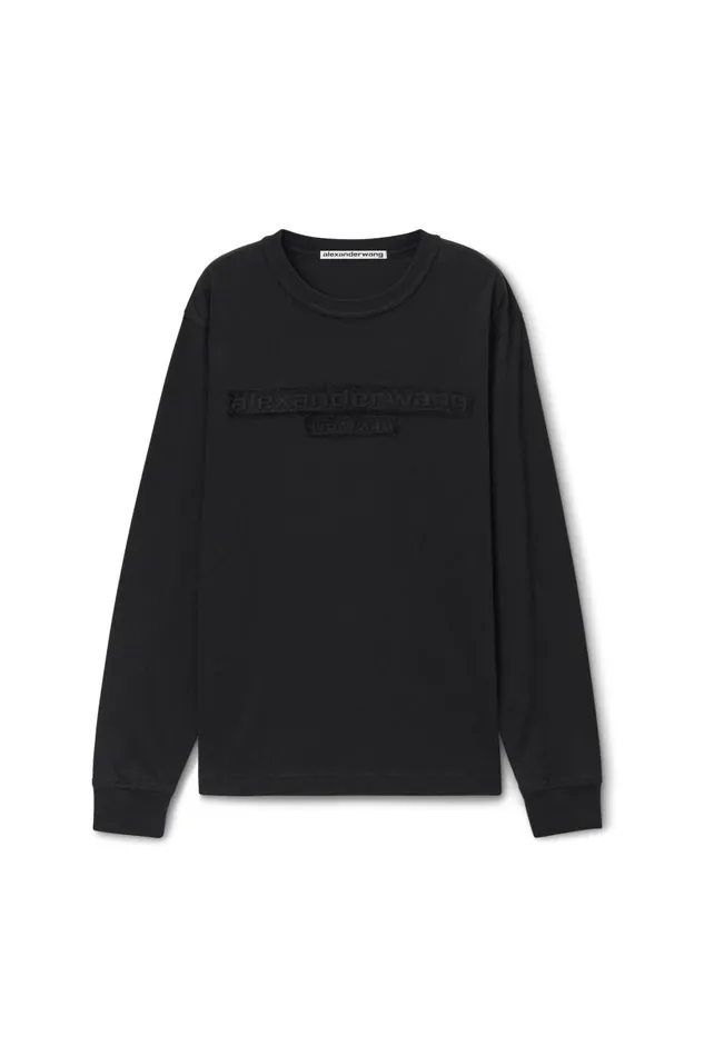 Alexander Wang UnisexWomenMen Unisex LongSleeve Tee With Distressed Logo In Cotton Jersey