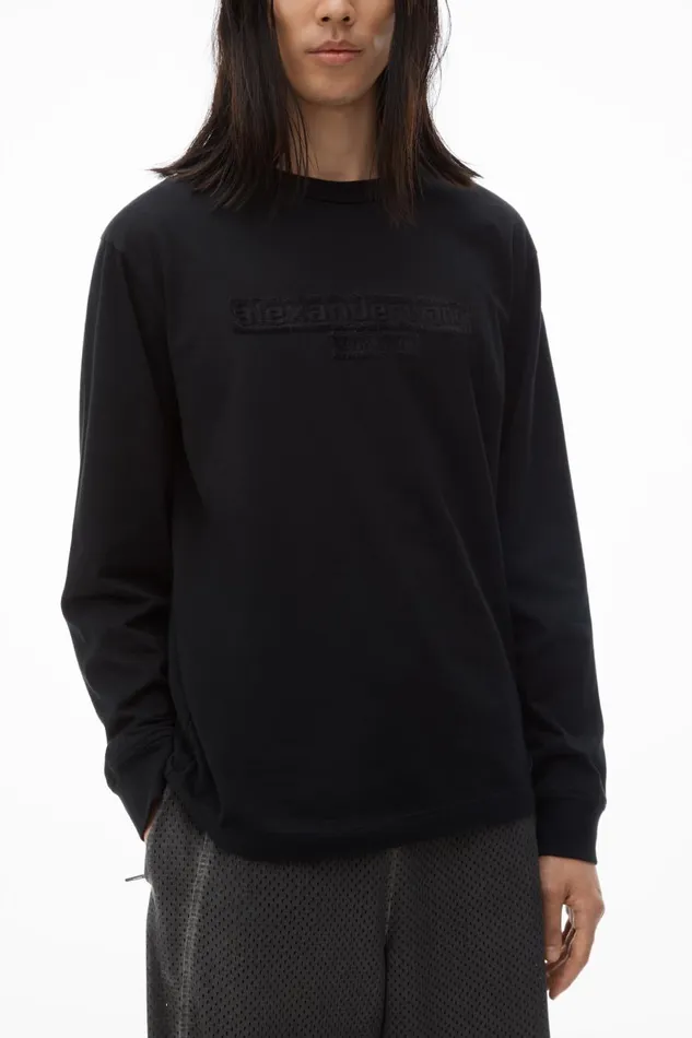 Alexander Wang UnisexWomenMen Unisex LongSleeve Tee With Distressed Logo In Cotton Jersey