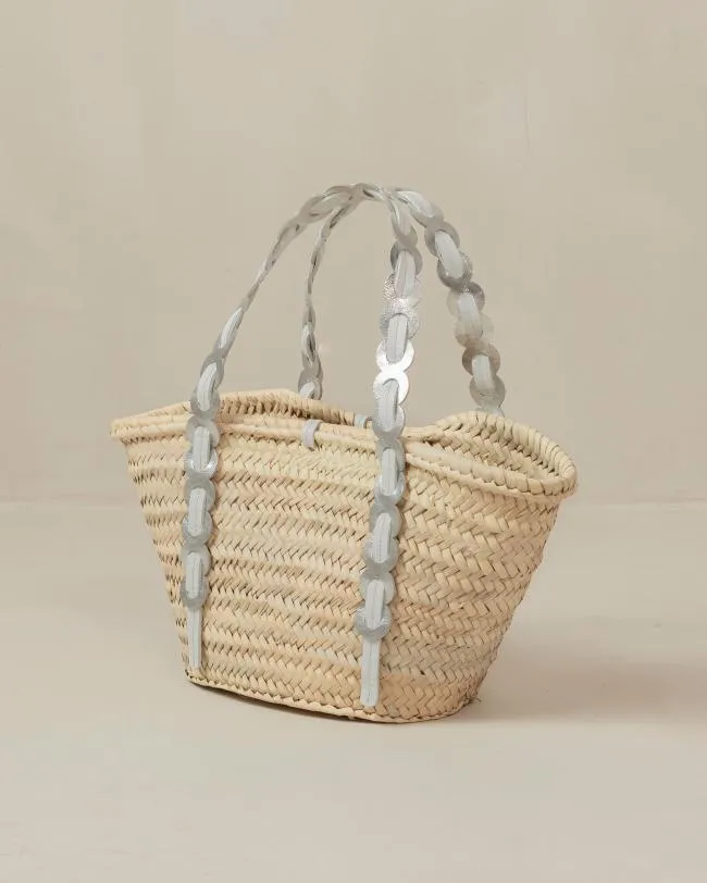 ALOHAS Bags Palmette 8211 Silver And White Leather Straw Bag 8211 Women
