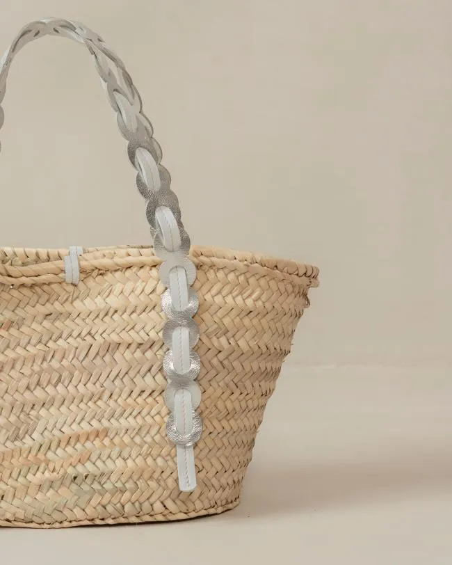 ALOHAS Bags Palmette 8211 Silver And White Leather Straw Bag 8211 Women