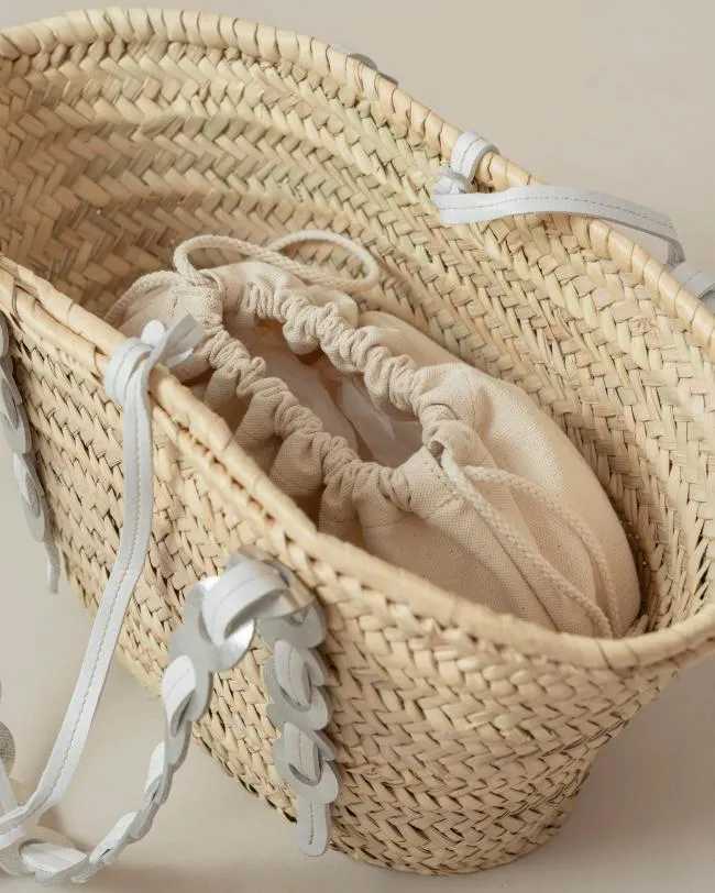 ALOHAS Bags Palmette 8211 Silver And White Leather Straw Bag 8211 Women