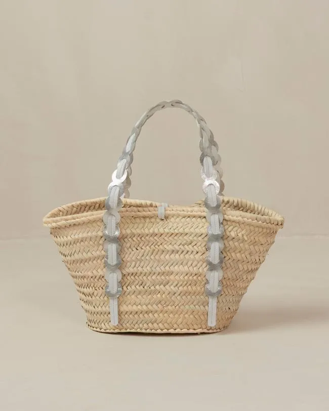 ALOHAS Bags Palmette 8211 Silver And White Leather Straw Bag 8211 Women