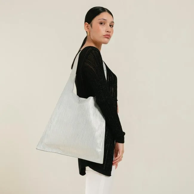 ALOHAS Bags The L Pleated Shimmer 8211 Silver Leather Handbag 8211 Women