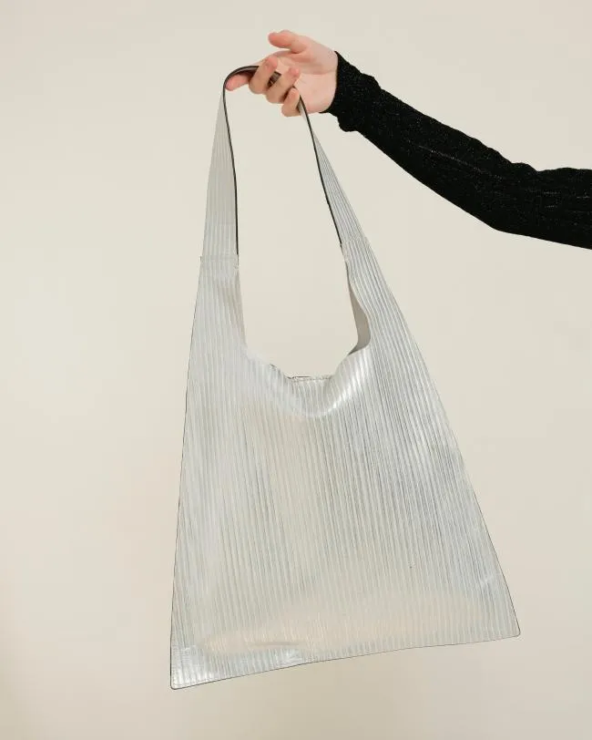 ALOHAS Bags The L Pleated Shimmer 8211 Silver Leather Handbag 8211 Women