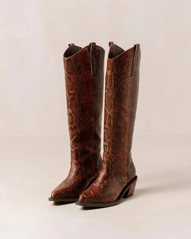 ALOHAS Boots Mount Indo 8211 Brown Snakeskin Leather Boots 8211 Women