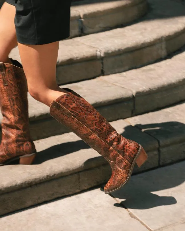 ALOHAS Boots Mount Indo 8211 Brown Snakeskin Leather Boots 8211 Women