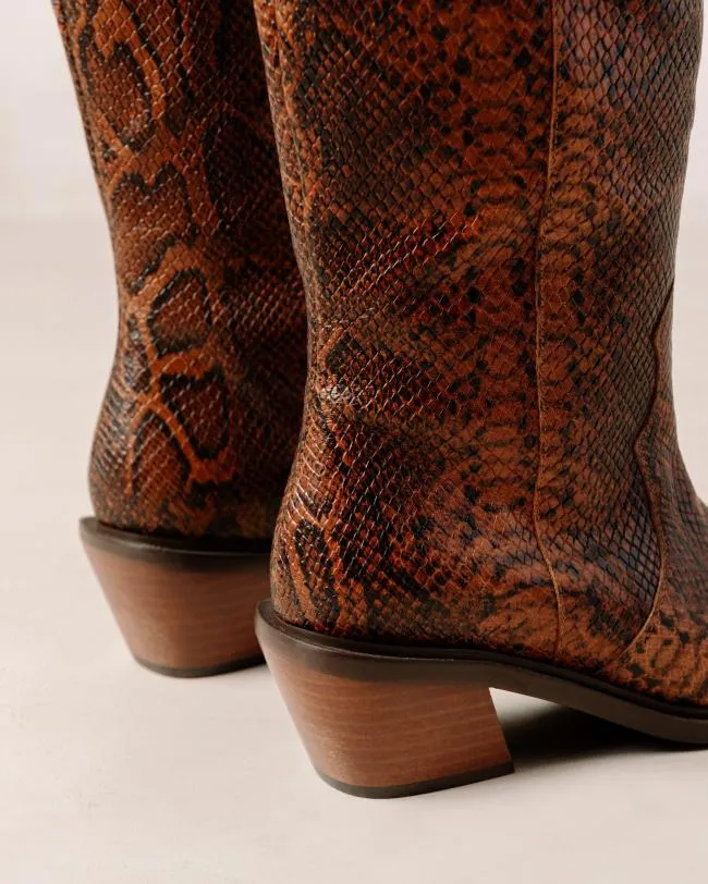 ALOHAS Boots Mount Indo 8211 Brown Snakeskin Leather Boots 8211 Women