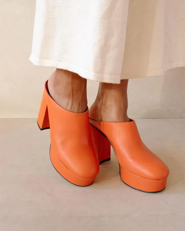 ALOHAS Clogs Clock Out 8211 Orange Leather Mules 8211 Women