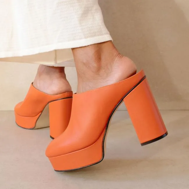 ALOHAS Clogs Clock Out 8211 Orange Leather Mules 8211 Women
