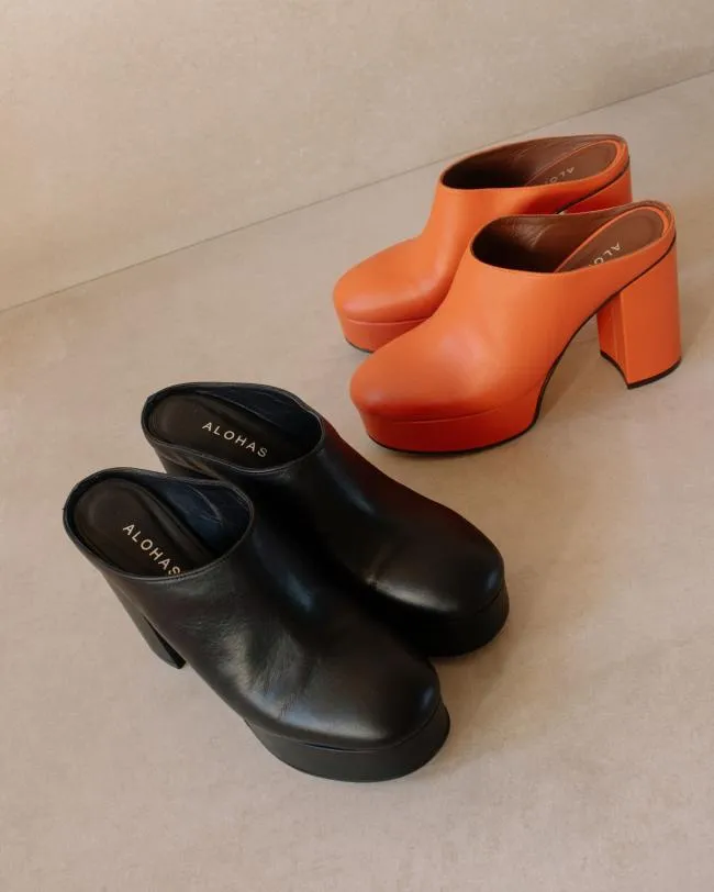 ALOHAS Clogs Clock Out 8211 Orange Leather Mules 8211 Women