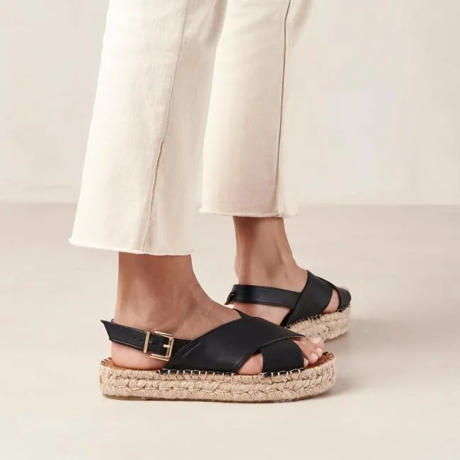 ALOHAS Espadrilles Crossed 8211 Black Vegan Leather Espadrilles 8211 Women