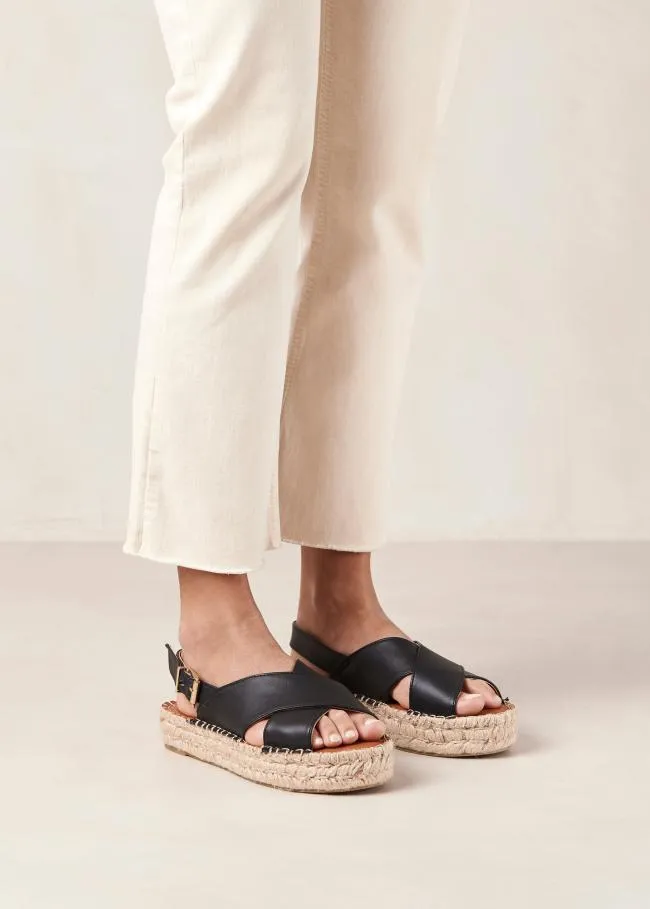 ALOHAS Espadrilles Crossed 8211 Black Vegan Leather Espadrilles 8211 Women