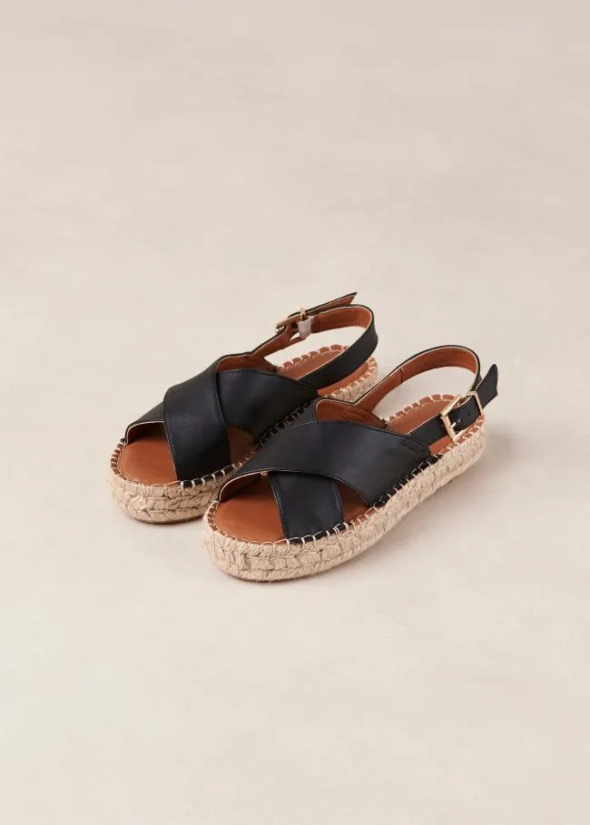 ALOHAS Espadrilles Crossed 8211 Black Vegan Leather Espadrilles 8211 Women