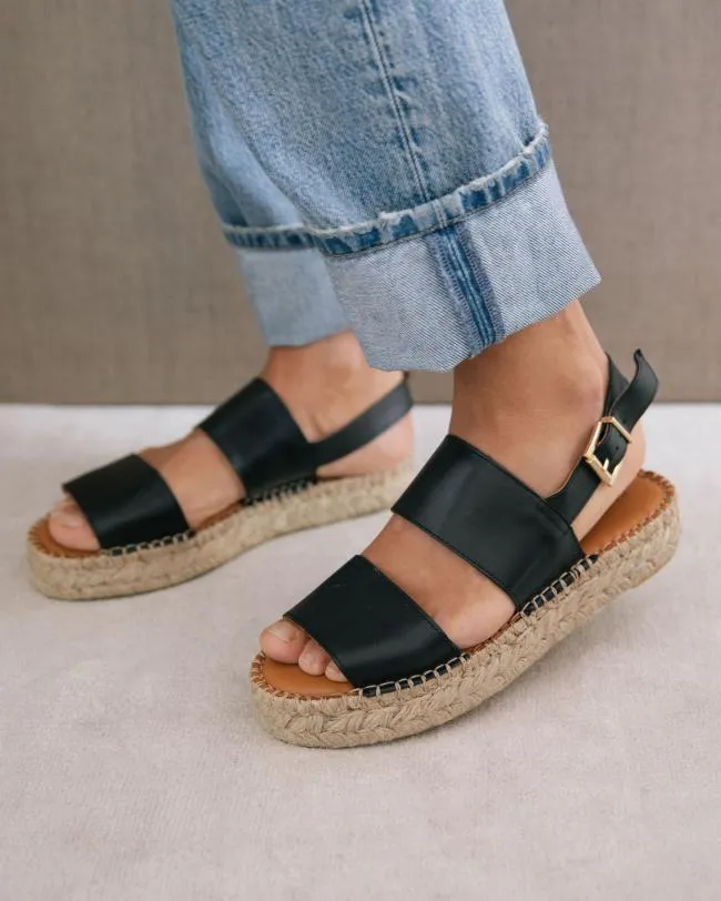 ALOHAS Espadrilles Double Strap 8211 Black Leather Espadrilles 8211 Women