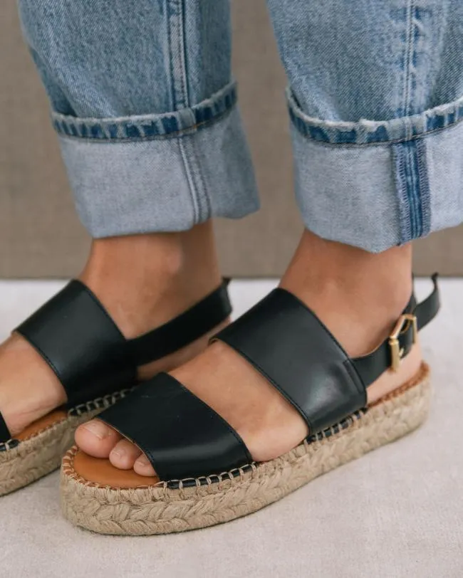 ALOHAS Espadrilles Double Strap 8211 Black Leather Espadrilles 8211 Women