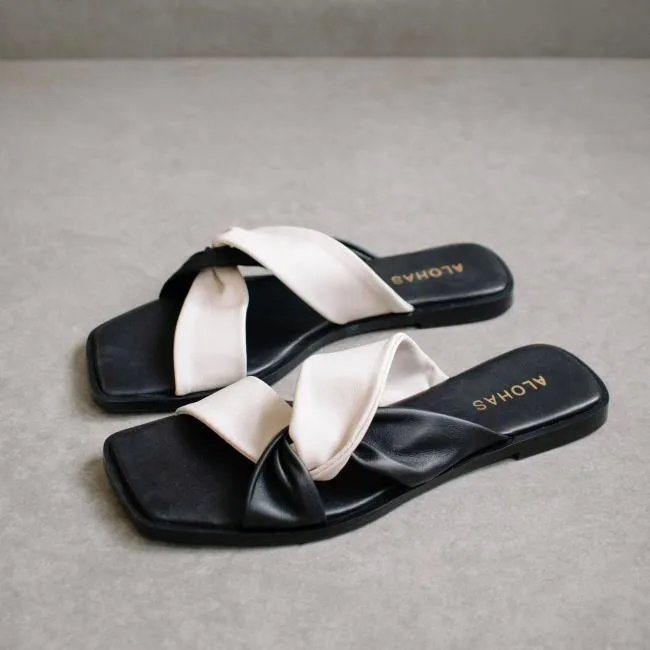 ALOHAS Mules Nomad 8211 Black And White Leather Sandals 8211 Women