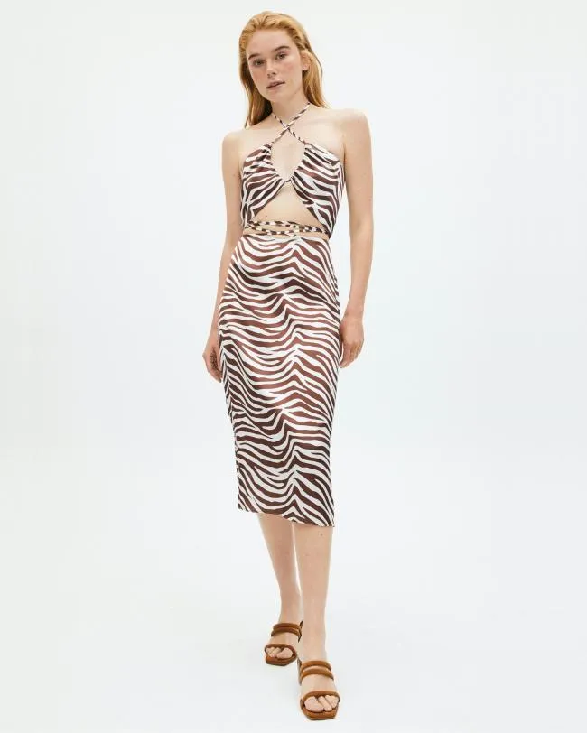 ALOHAS Skirts High Tied Safari 8211 Brown And White Satin Skirt 8211 Women