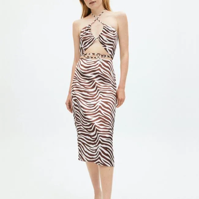 ALOHAS Skirts High Tied Safari 8211 Brown And White Satin Skirt 8211 Women