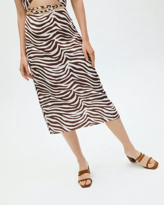 ALOHAS Skirts High Tied Safari 8211 Brown And White Satin Skirt 8211 Women