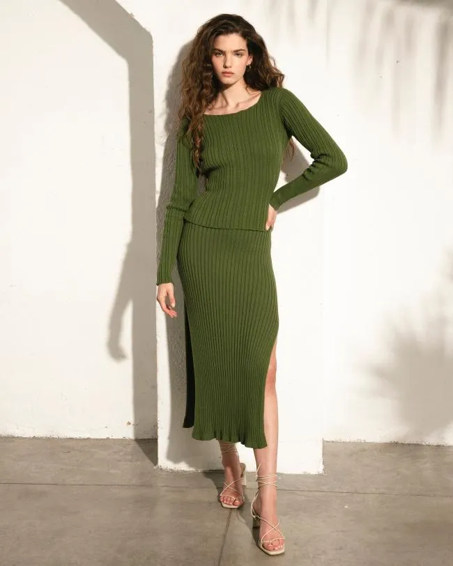 ALOHAS Skirts Wise 8211 Green Knit Skirt 8211 Women