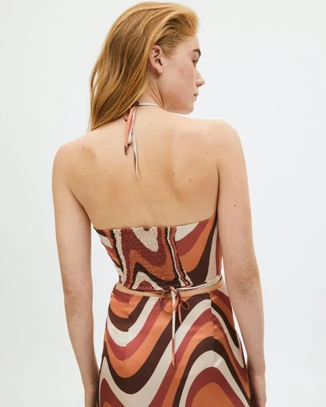 ALOHAS Tops Twirl Kaleidoscope 8211 Red Satin Top 8211 Women