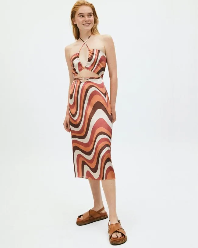ALOHAS Tops Twirl Kaleidoscope 8211 Red Satin Top 8211 Women