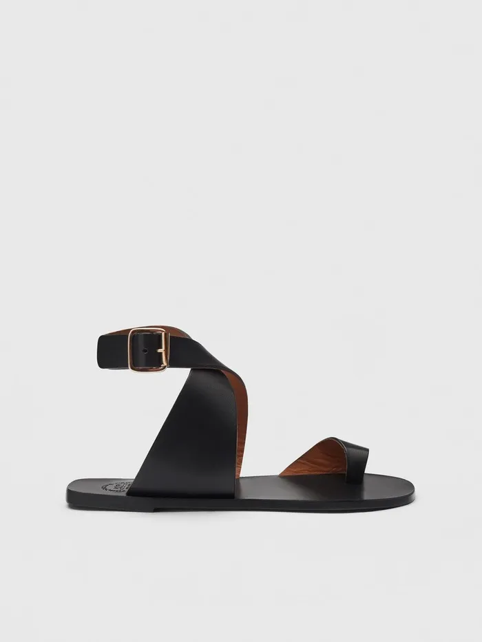 ATP Atelier Sandals Montagano Black Leather Flat Sandals Black 8211 Women
