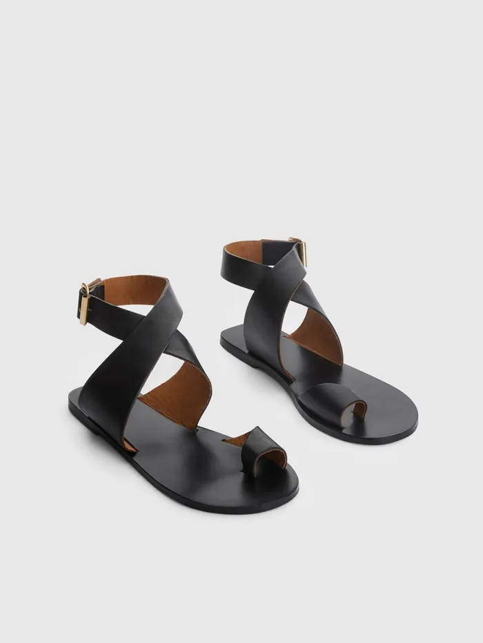 ATP Atelier Sandals Montagano Black Leather Flat Sandals Black 8211 Women