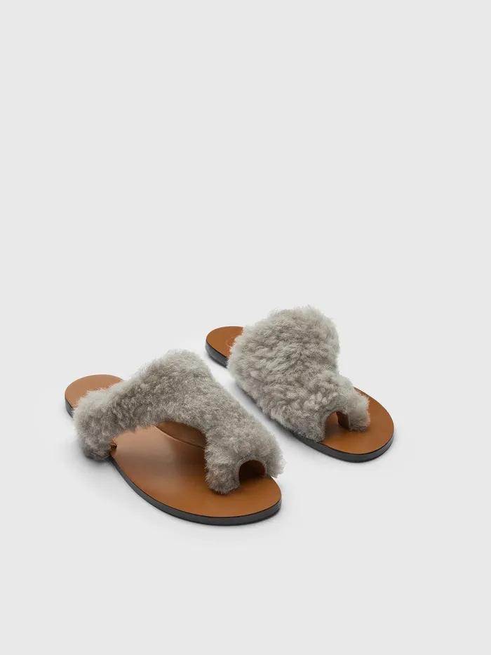 ATP Atelier Sandals Rosa Grey Shearling Cutout Sandals Grey 8211 Women