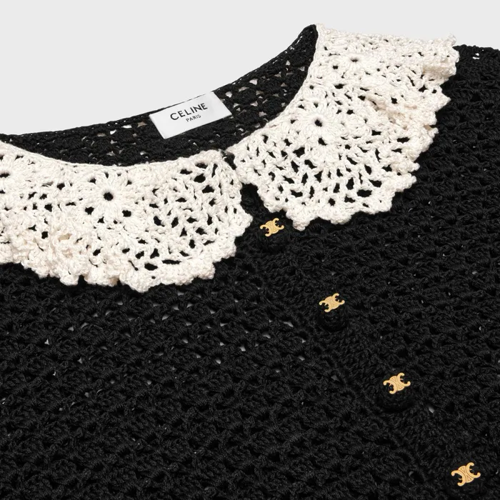 Babydoll Mini Dress In Crocheted Cotton Blackoff White Women CELINE DRESSES AND SKIRTS