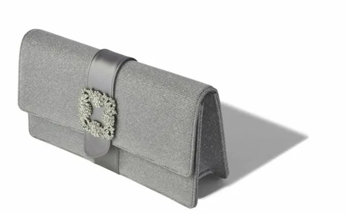 Bags Women Manolo Blahnik CAPRI GLITTERSilver Glitter Jewel Buckle Clutch