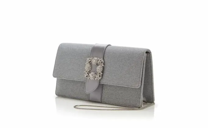Bags Women Manolo Blahnik CAPRI GLITTERSilver Glitter Jewel Buckle Clutch Bags Women Manolo Blahnik CAPRI GLITTERSilver Glitter Jewel Buckle Clutch